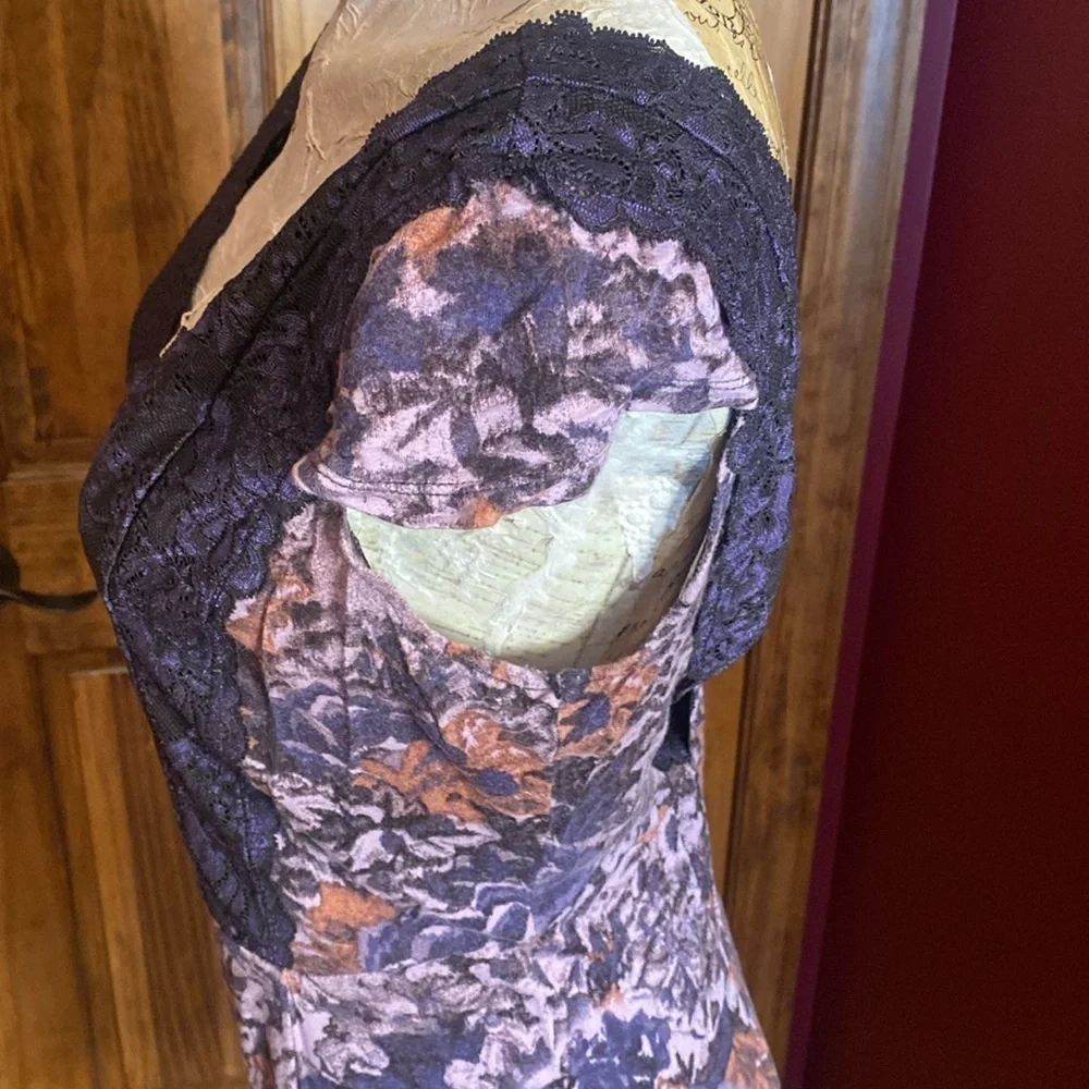 Intimately Free People Purple Lace floral jersey stretch slip night dress Sz L